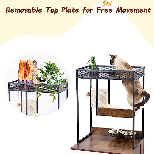 Cat Litter Box Enclosure Cat House Cat Washroom Furniture Cat Cabinet with Storage Shelf, Cat Tree Tower, White+Vintage