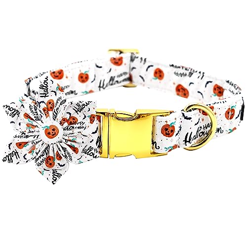 Dog Collar, Halloween Dog Collar with Flower Pumpkin Pet Collar Puppy Collars Cute Pet Flower Adjustable Collar for Small Dogs - color: Pumpkin, size: Small (Pack of 1)