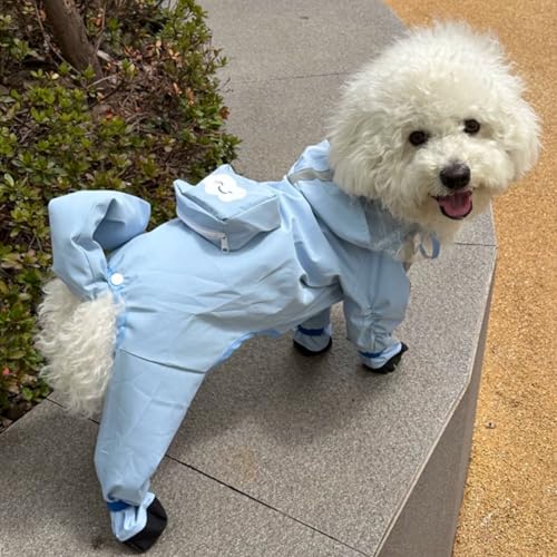 Dog Raincoat with Boots,Waterproof Dog Raincoats with Hood,Raincoat with Reflective Strap, Lightweight Rain Jacket with Leash Hole (Blue Cloud (Detachable Tail), L (8-11lb)) - color: Blue Cloud (detachable tail), size: L (8-11lb)