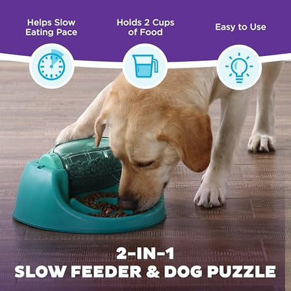 Outward Hound by Nina Ottosson Spin N' Eat Dog Puzzle and Slow Feeder, Level 2 Intermediate Enrichment Toy, Green - color: Spin N' Eat (Green)