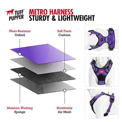 Tuff Pupper No Pull Easy Walk Dog Harness | Heavy Duty Pet Vest | Front & Back Leash Clips | Strong Safety Handle | Reflective Anti Pull Vest | Comfortable Padded Escape Proof Harness(Medium, Purple) - color: Purple, size: Medium (Neck: 15-23" , Chest: 18