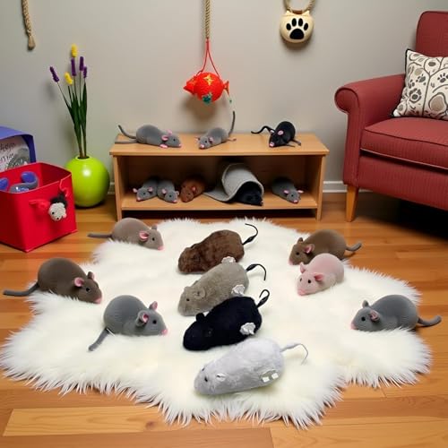 Furry Mice Cat Toy Wind Up Realistic Mouse Toys Funny Moving Pet Supplies (1Pc Random Color)