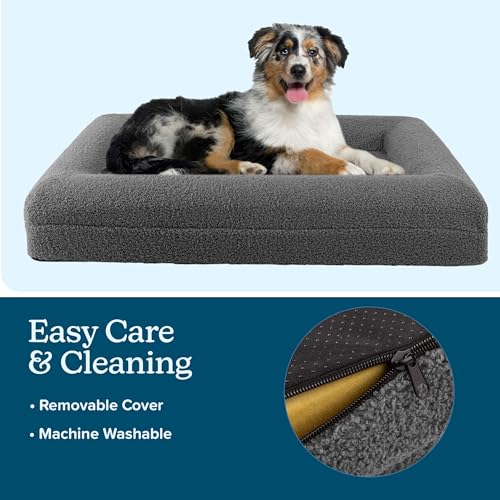 Orthopedic Dog Bed - 33x25.2 Inch Medium Dog Bed with Supportive Bolster, Nonslip Bottom, and Removable Washable Cover - Memory Foam Cushion for Medium Dogs - Pet Products by PETMAKER (Gray) - size: Medium