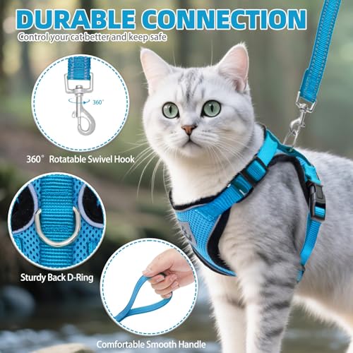 PUPTECK Cat Harness and Leash Set Escape Proof Reflective Cat Walking Harness Adjustable Soft Breathable Mesh Vest for Small Pets, Blue, XS - color: Blue, size: XS (NECK 8.5", CHEST 11"-14")