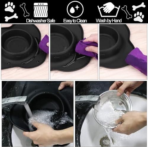 Dog Food Bowls Stainless Steel Dog Bowls with No Spill Non-Skid Silicone Mat, Dog Food and Water Bowl Set, Dog Dishes for Small Medium Large Sized Dogs Pet Food Feeding Bowls, 4 Cup, Black - color: Black, size: 4¾ Cup/38 oz each