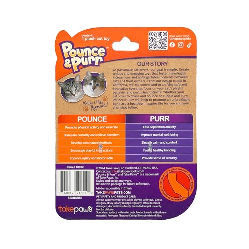 Pounce & Purr® Plush Cat Toys, Catnip & Silvervine Infused, Shiny Iridescent Accents, Interactive Play Toys for Cats & Kittens (Seahorse) - color: Seahorse