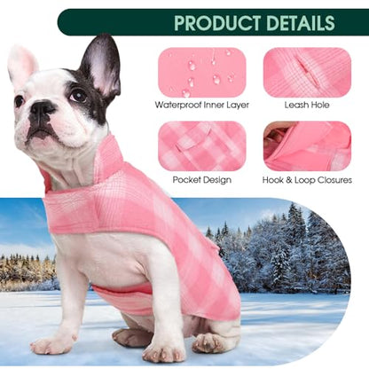 Kuoser Reversible Winter Coat, British Style Jacket for Small Dogs, Warm Windproof Puppy Cold Weather Clothes Vest, Pink XS - color: Pink, size: XS (Chest Girth: 9.4-13.8'')
