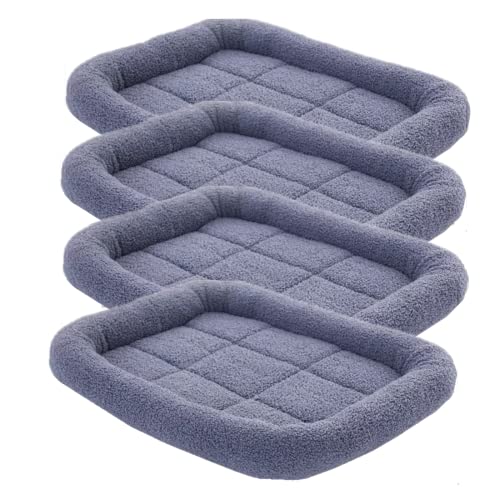 SHENGOCASE 4-Pack 10.6" L x 17" W Rectangular Teddy Fleece Cat Bed Cushion with Bolster for Cat and Small Dog, Anti-Skip Bottom, Machine Washable