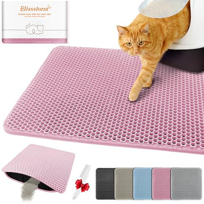Waterproof Cat Litter Mat, Double Layer EVA, Odor-Free Large Grid, Urine Proof, Easy Cleanup (Pink, 12 x 12) - color: Pink