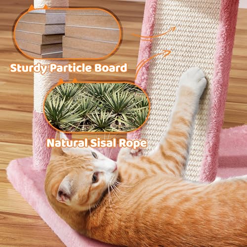 Yaheetech 68.5in Cat Tree for Large Cats, Multi-Level Cat Tower with 3 Wide Perches, Large Condo, Stable Pet Play House w/Sisal-Covered Scratching Posts & Board, Pink - color: Pink, size: 68.5in