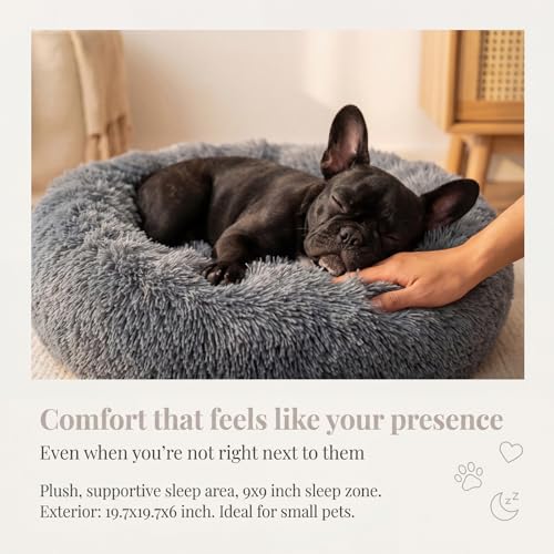 Small Calming Dogs Bed for Small Dogs Anti-Anxiety Machine Washable Fluffy Luxury Anti-Slip Waterproof Mute Base Warming Cozy Soft Pet Puppy Round Bed - color: Dark grey, size: 19 inches