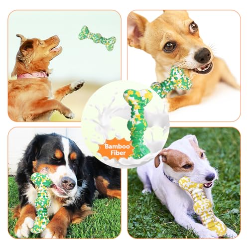 Dog Chew Toys for Aggressive Chewers, Safe Bamboo Fiber & Nature Rubber-Partially Degradable,Teething Cleaning Toys for Small Medium Large Dog Breeds Green L - size: Medium & Large