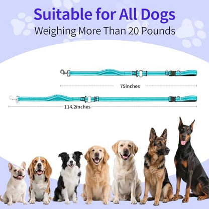 Hands Free Dog Leash by Kazazoo, Adjustable 6-9 FT Waist & Crossbody Leash with Quick Off Buckle, Reflective Stitches for Walking, Jogging,Medium to Large Dogs & Puppies Green-L - color: Green, size: L