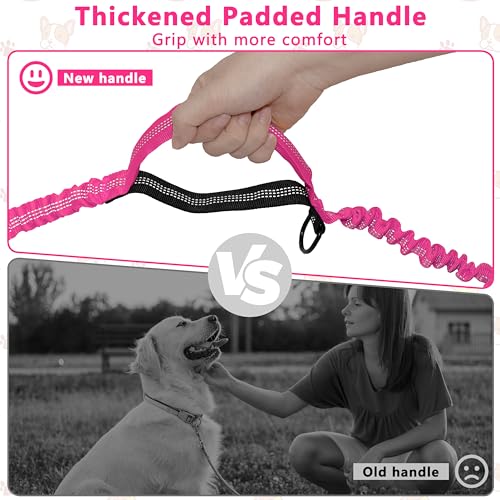 Hands Free Dog Leash with Zipper Pouch, Running Waist Leash for Dog Walking, Adjustable Waist Belt for Large Dogs, Reflective Bungee Design with Two Handle for Hiking, Training, Hot Pink - color: Hot Pink