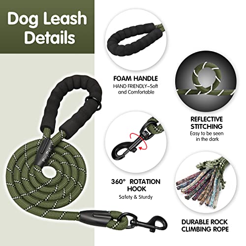 PoyPet No Pull Dog Harness and 5 Feet Leash Set, Release on Neck Reflective Adjustable Pet Vest, Front & Back 2 D-Ring and Soft Padded Pet Harness with Handle for Small to Large Dogs(Military Green,M) - color: Military Green, size: Medium