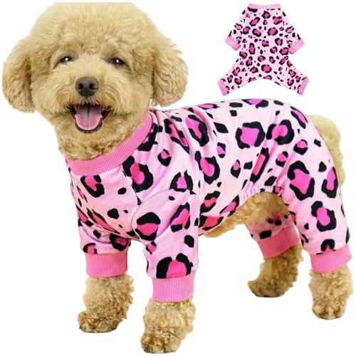 Vet-Approved Calming Dog Onesie & Pajamas for Medium Small Dogs, Ultra-Premium Cute Hypoallergenic Polyester & Organic Cotton, Allergy Protection & Soothing Comfort, Size XL (16-21lbs) - color: Pink Leopard, size: XL(16-21lb) Chest: 19.7"
