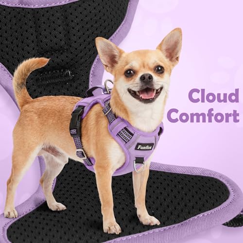 Funfox Dog Harness No Pull, Adjustable Pet Vest Harness, Super Soft Material with Vertical Handle Easy Control, Reflective Night Walking, 2 Leash Clips for Small Sized Dogs, Purple, S - color: Purple, size: Small