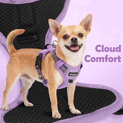 Funfox Dog Harness No Pull, Adjustable Pet Vest Harness, Super Soft Material with Vertical Handle Easy Control, Reflective Night Walking, 2 Leash Clips for Small Sized Dogs, Purple, S - color: Purple, size: Small