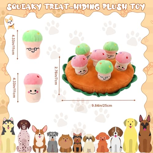 Skylety 7 Pcs Interactive Dog Toys Set, Snuffle Mat for Dogs, Treat Hiding Puzzle and Squeaky Plush, Mushroom Dog Toys for Small Medium Dogs, Training and Boredom Relief Plaything - style: Mushroom