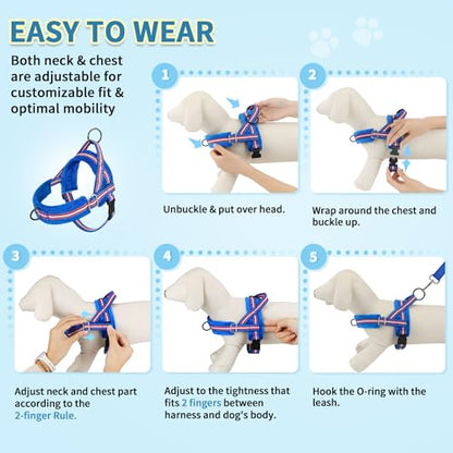 SlowTon No Pull Small Dog Harness and Leash Set, Puppy Soft Vest Harness Neck & Chest Adjustable, Reflective Lightweight Harness & Anti-Twist Pet Lead Combo for Small Medium Dogs (DB-Front Clip, XXS) - color: B-Dark Blue - With Front Clip, size: XX-Small