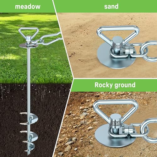 TOMBABY Dog Tie Out Cable and Stake,with 20FT Heavy Duty Cable,360° Swivel Dog Anchor& Anti-Tangle,Dog Runner for Yard,Dog Stake Allows Dogs Up to 210 lbs, Dog Stakes for Outside Beach,Camping, Yard - color: 17''silver+20FT