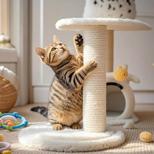 PowerKing Natural Sisal Replacement Scratching Post, 4 Pieces M8 Cat Scratch Post Refill Pole Parts for Refurbishment, White, Include Screws, White, 15.74''+11.88''+7.87''+3.93'' - color: White, size: 15.7''+11.8''+7.87''+3.93'' (2.67''Thick)