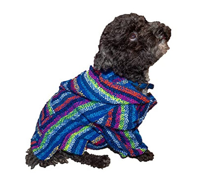 Mexican Dog Poncho Doggo Hoodie Baja Ponchos Blanket for Dogs Costume Pup Crew Pajamas Chihuahua Sweater Clothes from Small, Medium to Big Dog Made in Mexico with Recycled Fabric (2, Blue) - color: Blue, size: 2