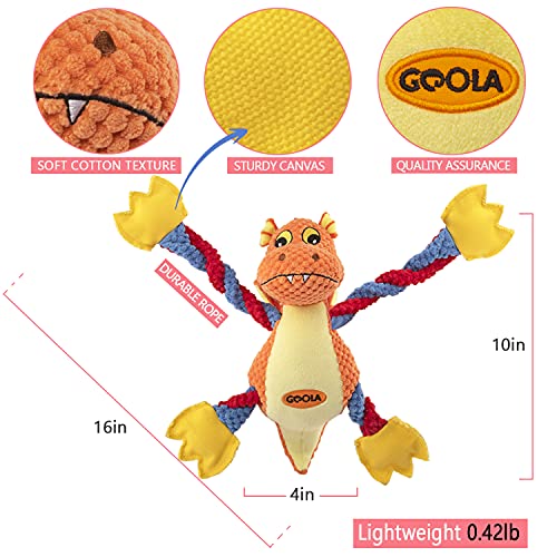 GOOLA Dog Squeaky Toys, Cute Dragon Interactive Plush Stuffed Toy with 5 Squeakers and Crinkle Paper,Pet Rope Chew Toy for Puppy Small Medium Large Breed Dogs - color: Multicolor