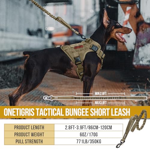 OneTigris Tactical Dog Training Bungee Leash with Control Handle Quick Release Nylon Leads Rope (Tan) - color: Brown
