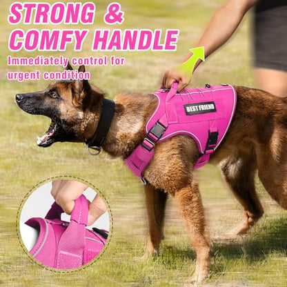 Tactical Dog Harness Small Sized Dog,No Pull Military Dog Vest with Handle,Reflective Heavy Duty Pet Harness for Walking Hiking Training Hot Pink S - color: Hot Pink, size: Small