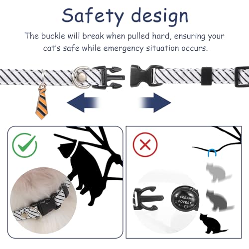 3 Pcs Kitten Collar, Stripes Cat Collars Breakaway Kitten Collar Adjustable 7.8-11.8 in Cat Collars Sets Quick Release with Small Neckties for Girl Boy Cats Classic Cotton Stripe