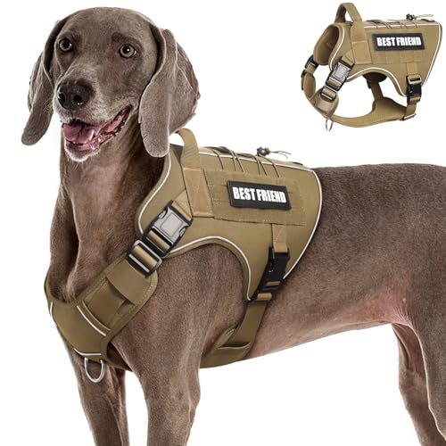 Tactical Dog Harness for Large Dogs,No Pull Military Dog Vest with Handle,Reflective Heavy Duty Pet Harness for K9 Working Walking Hiking Training Brown XL - color: Brown, size: Extra-Large