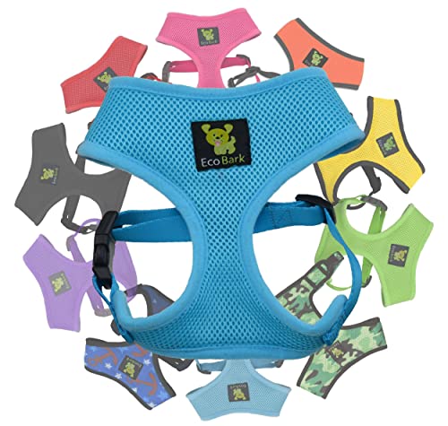 EcoBark Dog Harness - Eco-Friendly Max Comfort Harnesses - Luxurious Soft Mesh Halter - Over the Head Harness Vest- No Pull and No Choke for Puppy, Small Breeds & Medium Dogs (Large, Sky Blue) - color: Sky Blue