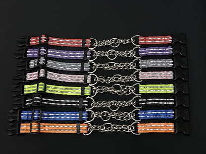 Martingale Dog Collars, Reflective Nylon Collar with Stainless Steel Chain, Adjustable Walking Training Dog Collars with Quick Release Buckle, Suitable for Small Medium Large Dogs(Green,L) - color: Green, size: Large-(dog's neck 16~20.5inches)