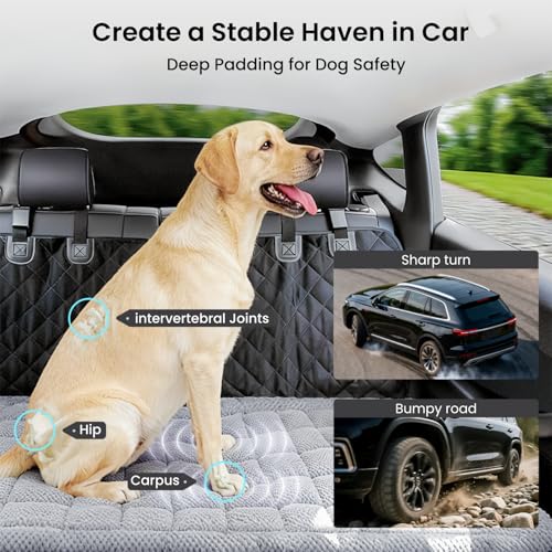 Dog Bed Mat for Car Backseat [Extra-Thick & Chew-Resistant], Road Trip Bed to Fully Protect Dog's Safety, Fits Trucks/SUVs Back Seat Cover Extenders, Grey, 54x24x1.8 inch