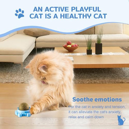 4 Packs Catnip Ball for Cats, Lickable Cat Toys Wall Mount with 360° Rolling & Spinning, Organic Cat Nip Chew Toys for Teeth Cleaning, Mint Magic Catnip Ball Toy for Indoor Cats