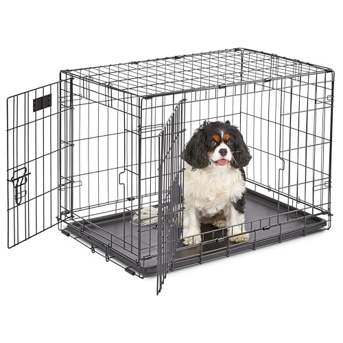 MidWest Homes for Pets 30-Inch iCrate for Medium Breeds, 21-40 lbs, Single Door Folding Dog Crate with Divider Panel, Leak-Proof Tray & Secure Latch, Portable, Durable & Easy to Assemble - size: 30.7"L x 19.3"W x 21.5"H