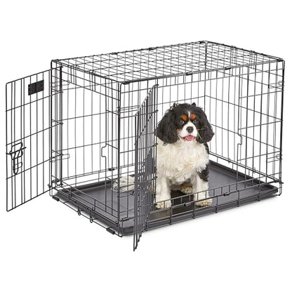MidWest Homes for Pets 30-Inch iCrate for Medium Breeds, 21-40 lbs, Single Door Folding Dog Crate with Divider Panel, Leak-Proof Tray & Secure Latch, Portable, Durable & Easy to Assemble - size: 30.7"L x 19.3"W x 21.5"H