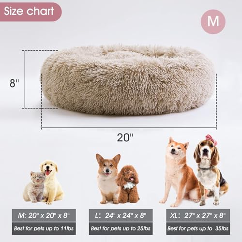 Calming Dog Bed & Cat Bed, Anti-Anxiety Donut Cuddler Warming Cozy Soft Round Fluffy Faux Fur Plush Cushion Bed for Small Medium Dogs and Cats (20"/24"/27"/30") - color: Brown, size: 20.0"L x 20.0"W x 6.0"Th