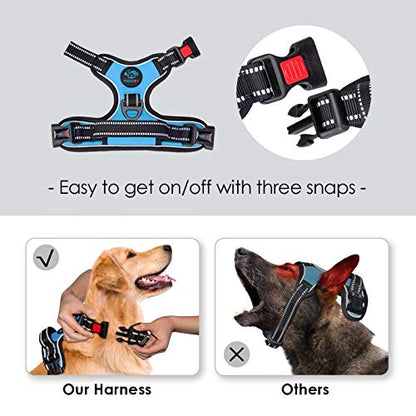 PHOEPET No Pull Dog Harnesses for Small Dogs Reflective Adjustable Front Clip Vest with Handle 2 Metal Rings 3 Buckles [Easy to Put on & Take Off](S, Blue) - color: Blue, size: Small