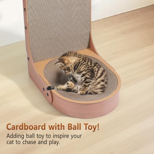 Cat Scratcher, 2 in 1 Multifunctional 26.8 Inch L Shape Cat Scratch Pad Wall Mounted with Oval Cat Scratcher Bed Bowl and Built-in Toy Balls