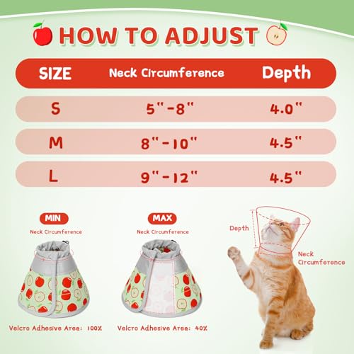 Cat Cone Collar Soft to Stop Licking, Adjustable, Foldable Lightweight Kitten Cones After Surgery Recovery for Cats & Kittens, Cat Cone Alternative, Easy Eating (Apple Red, M) - color: AppleRed, size: M