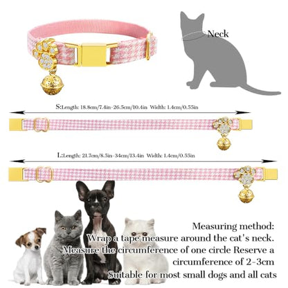 Personalized Breakaway Cat Collars - Magnetic Buckle, Bell - Safety Quick Release, Customized for Girls & Boys Cats- (Houndstooth-Pink) - color: Houndstooth-Pink