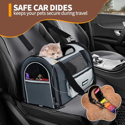 Collapsible Small Pet Carrier for Cat 15 lbs with Fashion Pocket, Lightweight Sturdy Travel Carry Bag Little Puppy Dog, Breathable Stylish Kitten Soft Cage Kennel, 17.7x11.0x11.8 Inch Grey - color: Grey