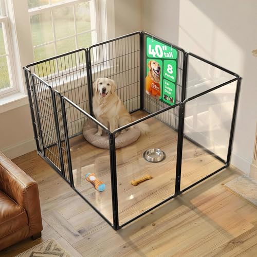 FXW AuraSpace Pro Acrylic & Wire Mesh Indoor Dog Playpen, 40" Height 8 Panels Metal Dog Pen for Medium and Large Dogs, Black│Patented - color: Black, size: 40"H