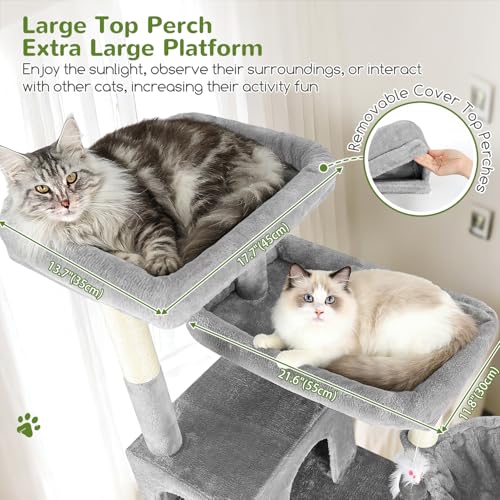 Globlazer Heavy Duty Cat Tree, 81 inch Extra Large Cat Tree for Indoor Cats Large Adult, Sturdy Cat Tower with 8 Scratching Post, 2 Cat Condos, 2 Platform, S81C, Light Grey - color: Light Grey