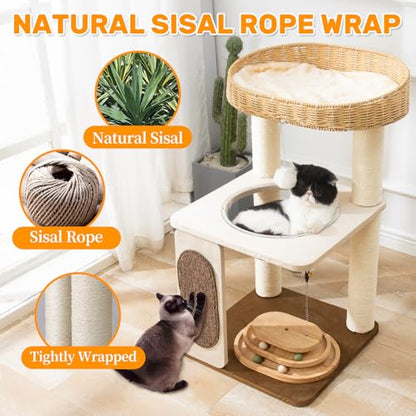 Modern Cat Tree for Indoor Cats with Sisal Rope Scratching Posts, Hand-Woven Cat Condo & Top Perch, Space Capsule Cats Nest, Cute Cat Tree with Interactive Cat Toy - color: SCT001 new