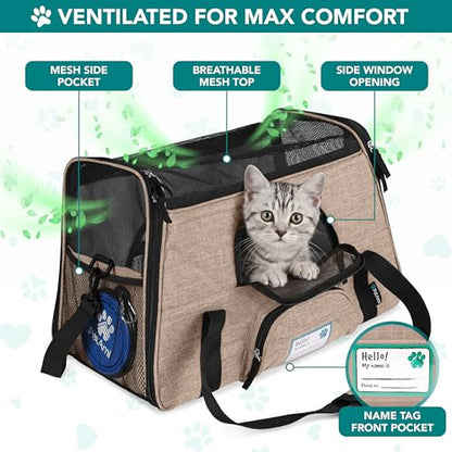 PetAmi Airline Approved Pet Carrier for Cats & Small Dogs, Soft Sided TSA Travel Carrier Bag with Sherpa Bed, Breathable Mesh Ventilation, Collapsible Bowl, Up to 18 lbs, Small Heather Taupe - color: Heather Taupe, size: Small - 17"L x 10.2"W x 11.2"H