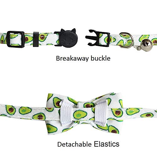 Cat Collar Breakaway with Bell and Bow Tie, Plaid Design Adjustable Safety Kitty Kitten Collars(6.8''-10.8'') (Avocado) - color: Avocado