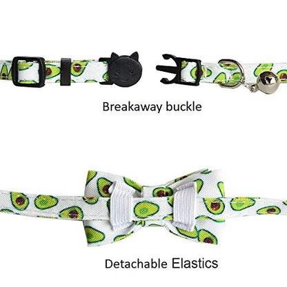 Cat Collar Breakaway with Bell and Bow Tie, Plaid Design Adjustable Safety Kitty Kitten Collars(6.8''-10.8'') (Avocado) - color: Avocado